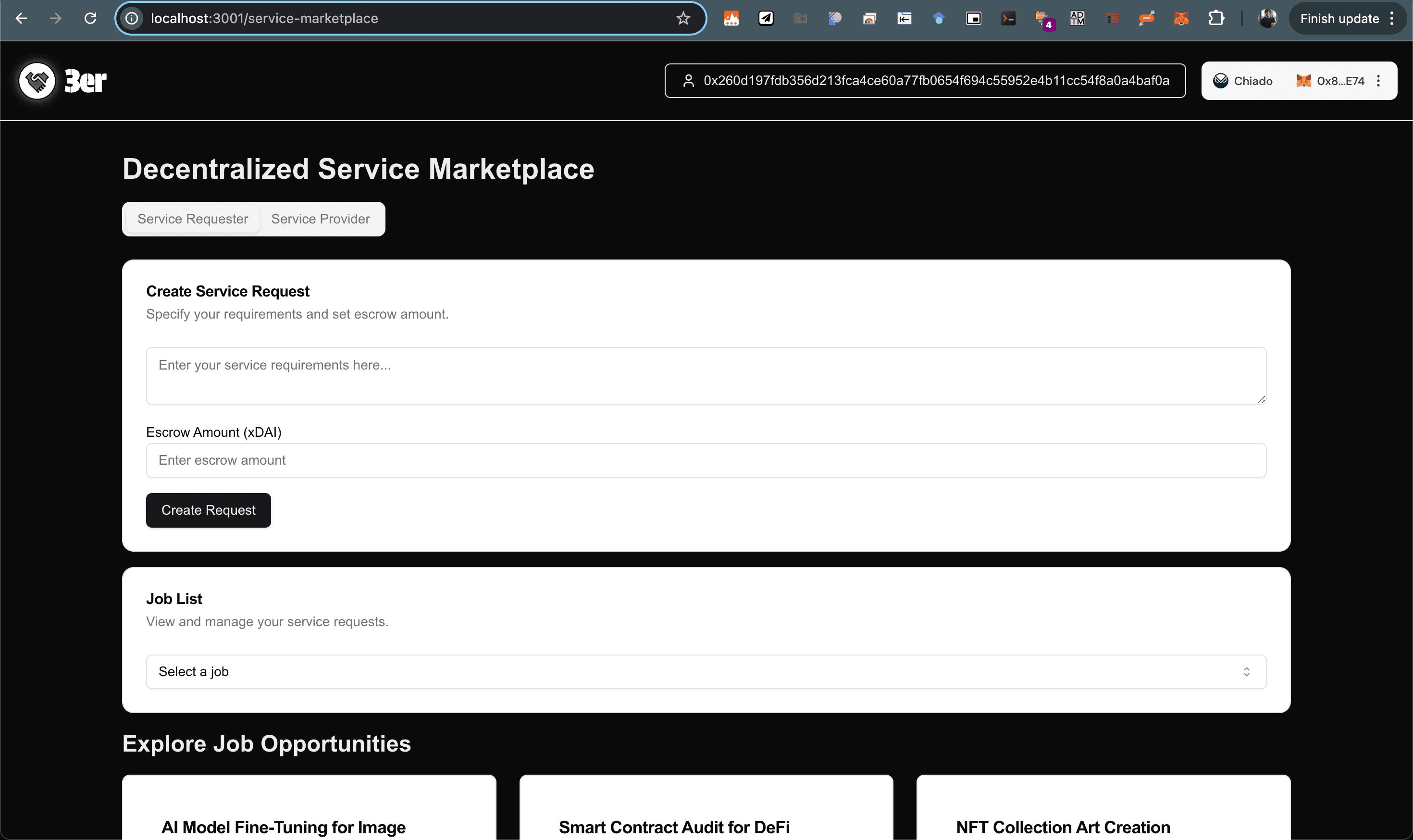 Service marketplace with integrated AI validation systems.